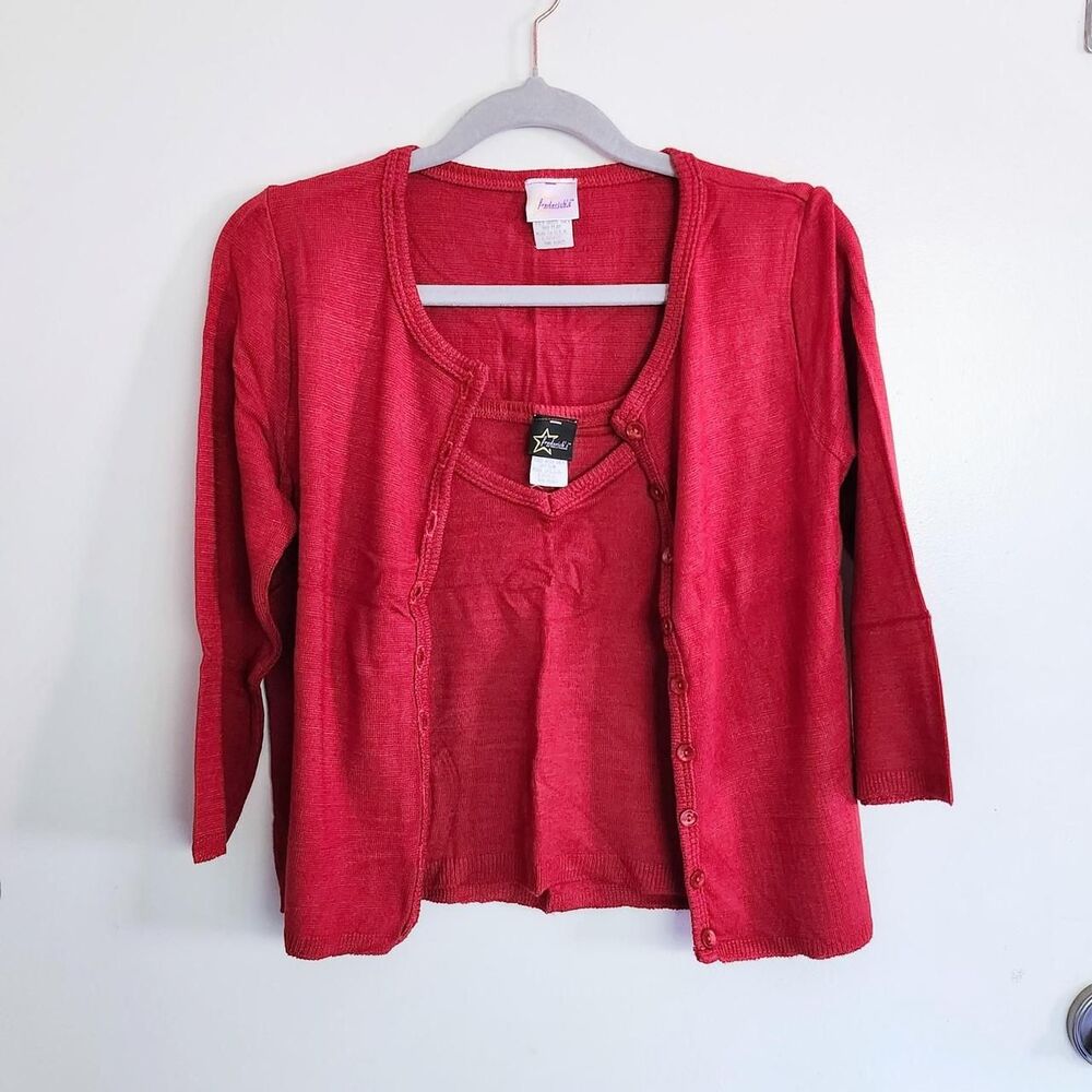 Y2K Frederick's of Hollywood Y2K Knit Cardigan Tank Top 2-piece Large Red